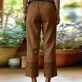 thumbnail image 5 of Lumtrix Cropped Cotton Linen Pants Women Drawstring Straight Leg Lace Patchwork Summer Casual Beach Boho Pants Capris with Pockets Brown M, 5 of 5