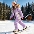thumbnail image 2 of vdgthytj 2 Piece Snowsuits for Boys Girls Full Zip Contrast Striped Hooded down Jackets Bib Snow Pants Winter Warm Waterproof Outdoor Ski Sets(1-2 Years,Purple), 2 of 8