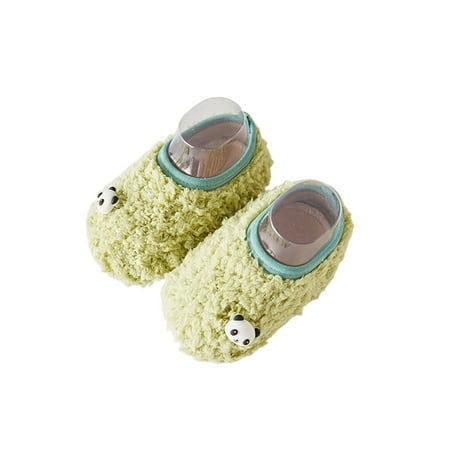 

Woobling Children Soft Sock Slippers Flat Socks Bedroom Casual Knit Home Shoes Green Panda 7C-8C