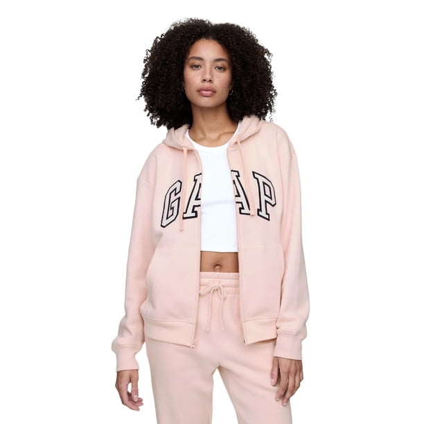 Sudadera con Capucha GAP para Mujer con Logo, Cierre Completo, Color Rosa Misty, Talla 2XL