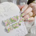 thumbnail image 4 of Presiona Nails FIEONCIY, cuadrados, de longitud media, con estampado floral verde, 4 of 6