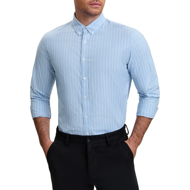 CAMISAS DE NEGOCIO DE MANGA LARGA A RAYAS PARA HOMBRES INSPIRAR CHIC XL AZUL CLARO
