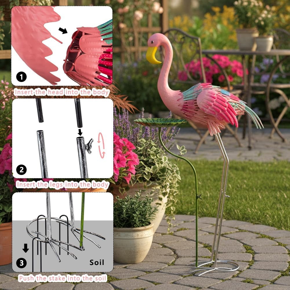 Metal Crane Garden Statue for Outside, Large Heron Outdoor Statues with Leaf Tray, Elegant Crane Yard Art Garden Decor for Garden Yard, Porch