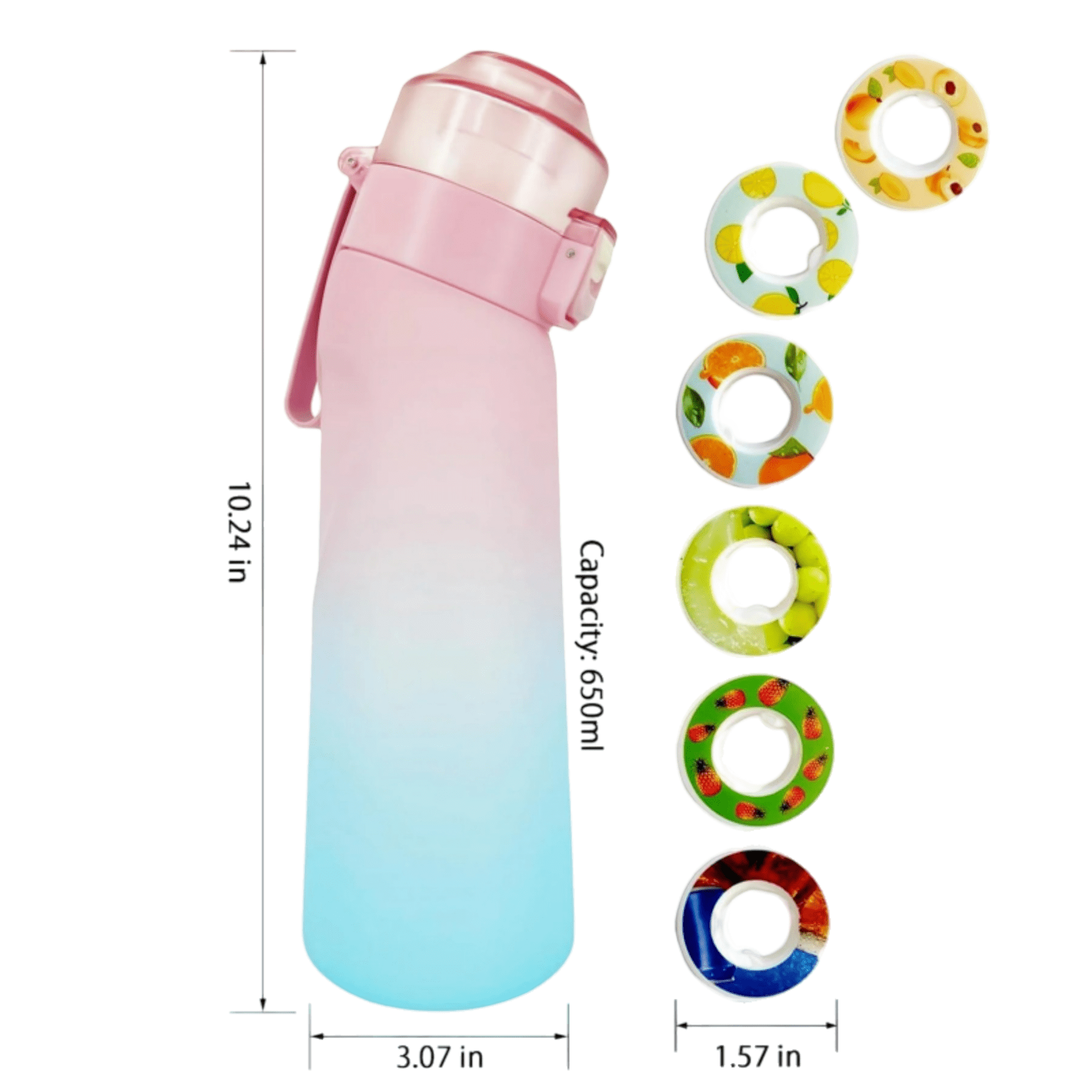 Scented Water Bottle Set, Scent Water Bottle(22 oz/650 ml) with 7 Fruit Flavour Pods, Fruit Fragrance Scented Water Cup BPA Free Sports Water Cup for School, Gym(Gradient Blue Pink)