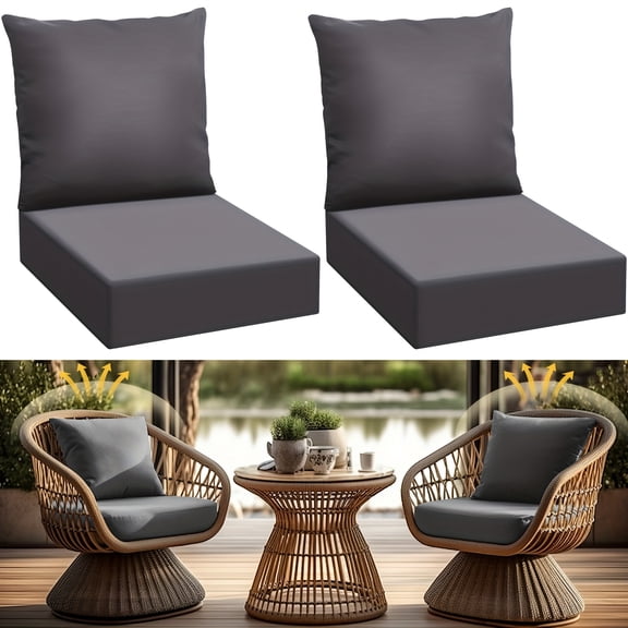 4-Piece Outdoor Deep Seating Cushions for Patio Furniture 24x24 Inch, Waterproof Fade Resistant Patio Back Pads Chair Cushions Replacement for Pool Yard Garden Couch Dark Gray