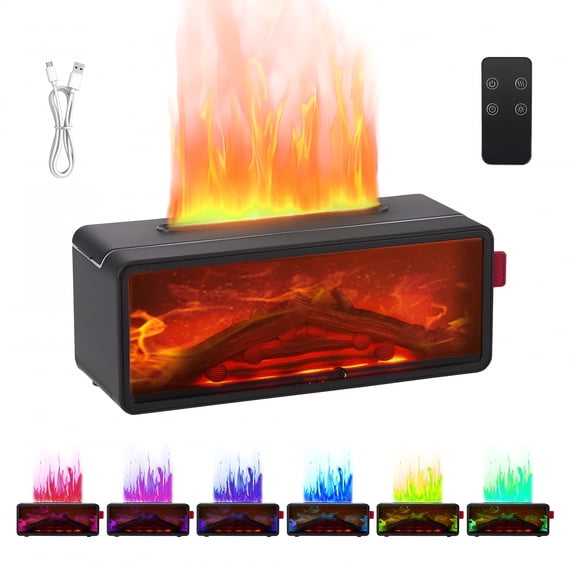 HIBIBUD Essential Oil Diffuser,7 Colors Flame Fireplace Cool Mist Humidifier with Remote Control,Timer and Waterless Auto-Off Oil Diffuser for Home Room Office