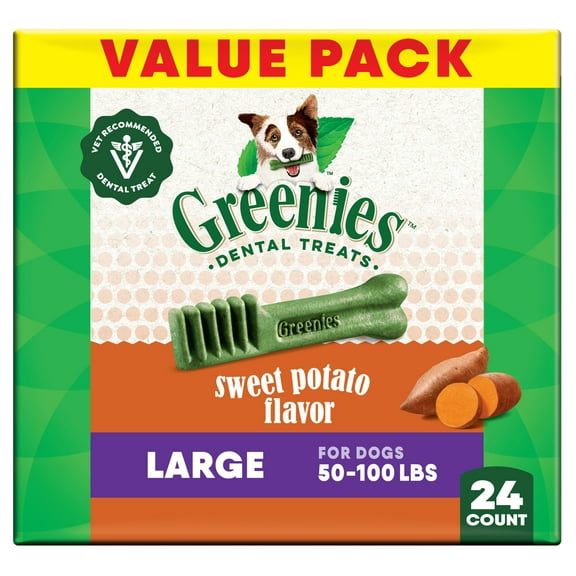 Greenies Sweet Potato Flavor Adult Natural Dental Dog Treats Large Size, 36 oz Pack (24 Count)