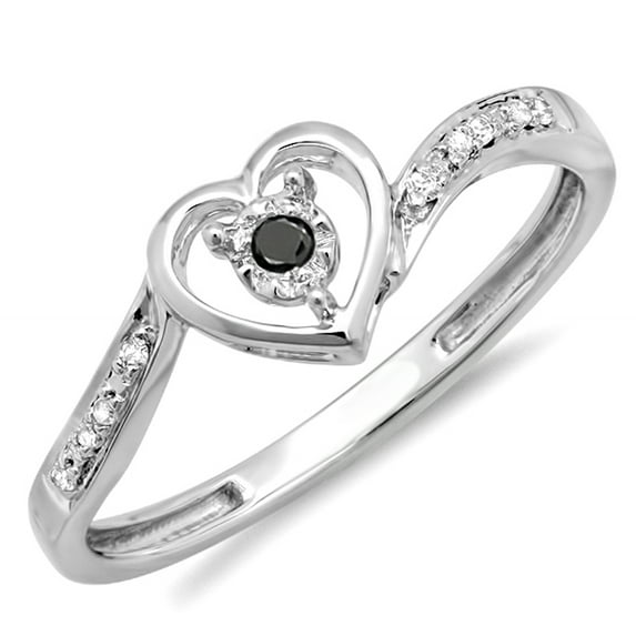 Dazzlingrock Collection 0.10 Carat (ctw) 18k Black And White Diamond Ladies Promise Bridal Ring 1/10 CT, White Gold, Size 5