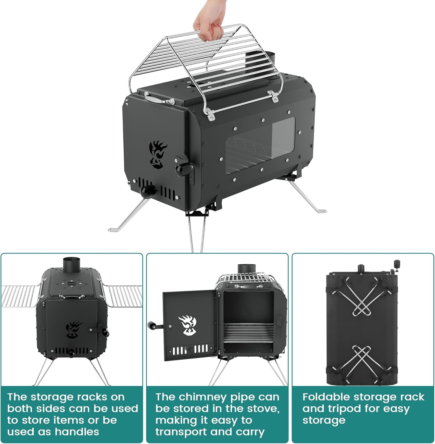 EastVita Outdoor Portable Wood Stove, Tent Stove,Wood Burning Stove for Camping,Cast Iron Wood Stove,Tent Heaters for Camping, Includes Chimney Pipes