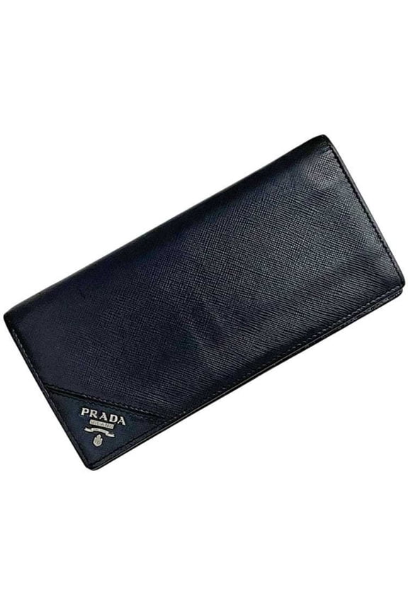 Pre-Owned Prada bifold long wallet ec-24533 navy 2MV836 Saffiano leather size 42... (Good)