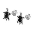 thumbnail image 5 of Cute Little Sterling Silver Turtle Reconstructed Black Onyx Stud Earrings, 5 of 5
