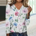 thumbnail image 4 of Women's Floral Print V Neck T-Shirt Long Sleeve Modern Design Loose Fit Business Casual Everyday Top, 4 of 6