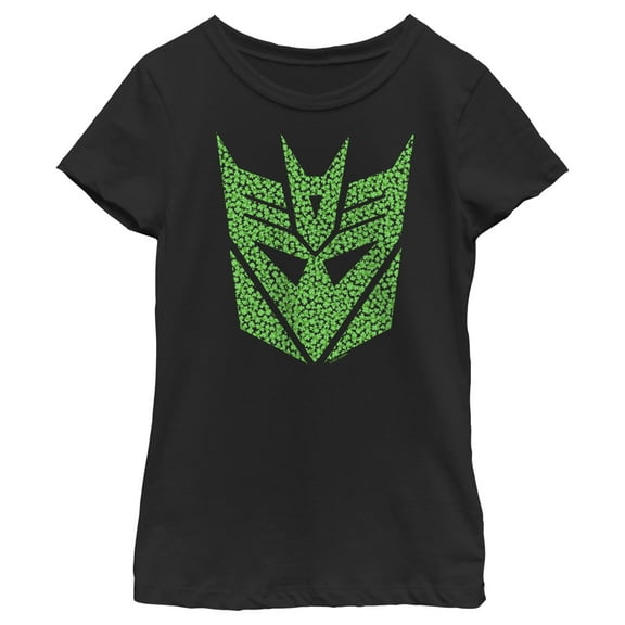 Girl's Transformers St. Patrick's Day Cloverfield Decepticon Logo  Graphic Tee Black Medium
