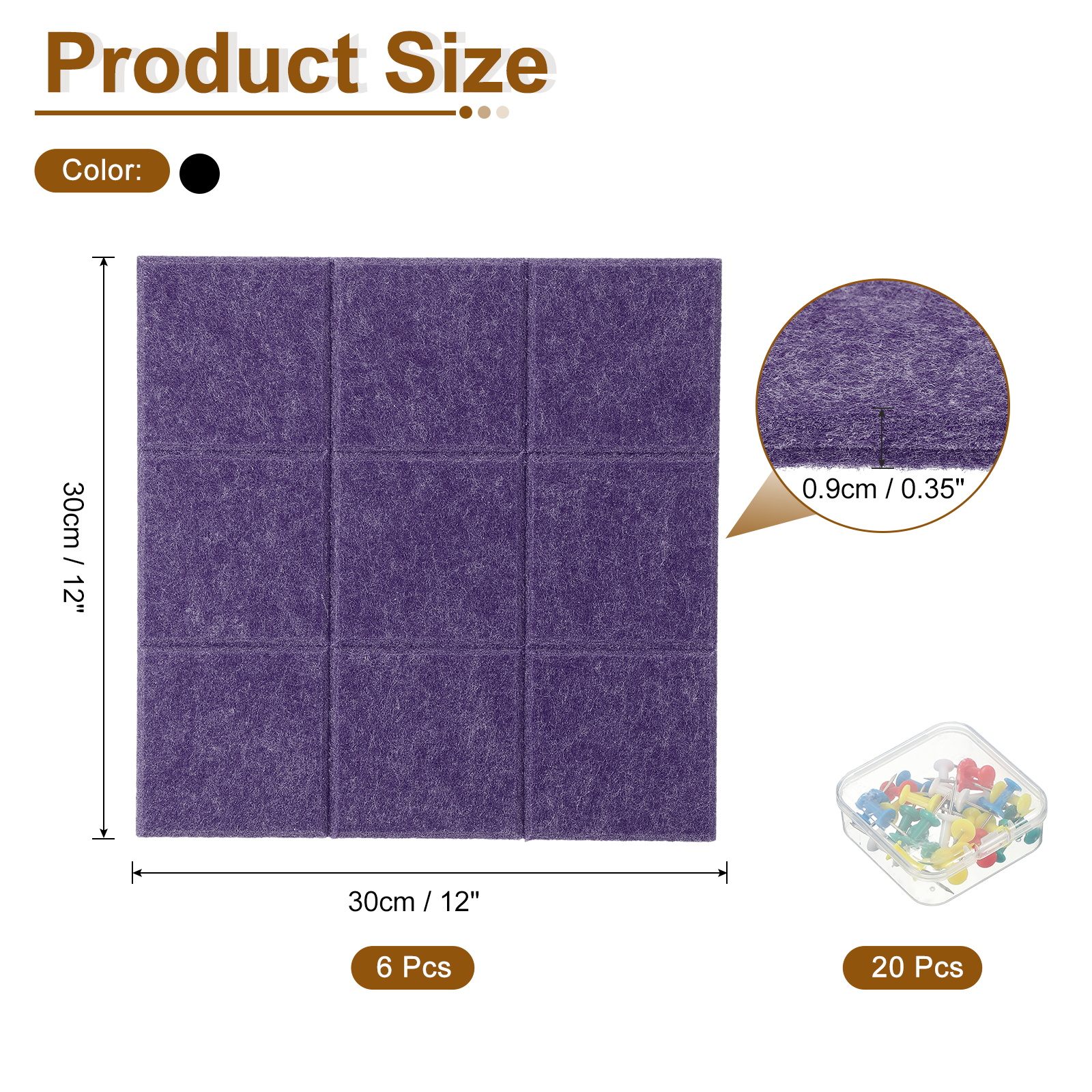 Uxcell 12" x 12" Felt Wall Tile, 6 Pack Felt Wall Tiles Bulletin Board with 20 Safe Removable Adhesive Tabs Cork Boards for Walls Home Office Photos, Violet