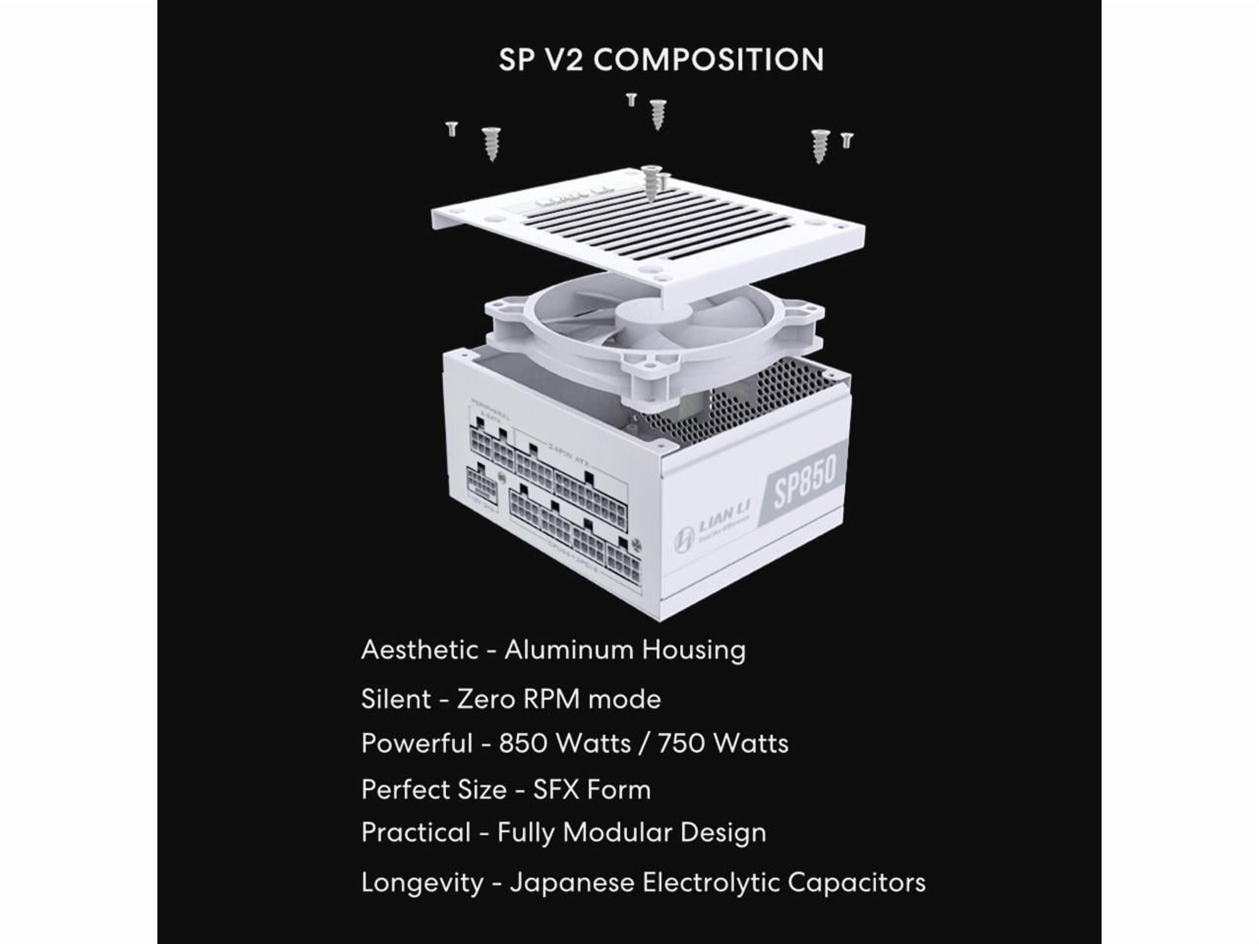 Lian Li SP850 V2 Gold 850W SFX Power Supply with 12V-2x6 Cable 80 Plus Gold - SP850G.W