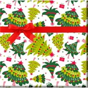 Red Green Trees and Snowflakes Merriment Holiday /ChristmasGift Wrap Wrapping Paper