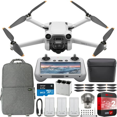 DJI Mini 3 Pro Camera Drone Quadcopter with RC Smart Remote Controller + Fly More Kit 4K 48MP Extended Protection Bundle with Deco Gear Backpack and Accessories