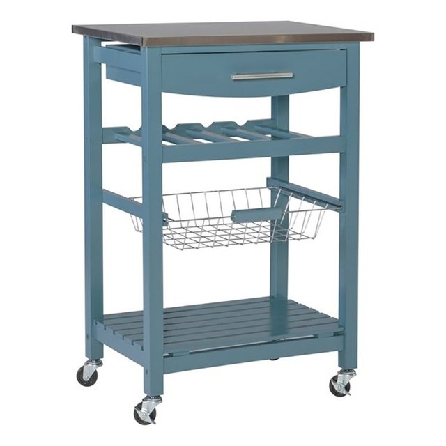 Riverbay Furniture Transitional Wood/Stainless Steel Kitchen Cart in Slate Blue