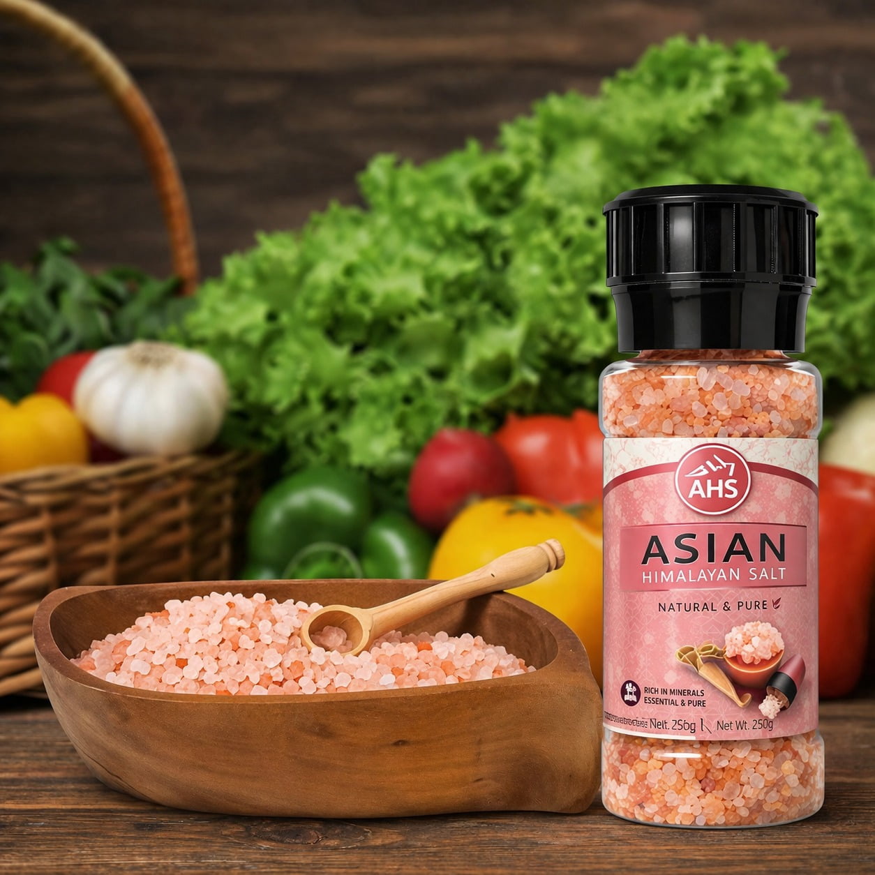 AHS Himalayan Pink Salt Grinder, Coarse Grain Pink Salt Crystals, Natural Pure Food Grade Himalayan Salt, Mineral Rich Seasoning for Cooking & Kitchen Use, 250g Bottle (Pack of 4)