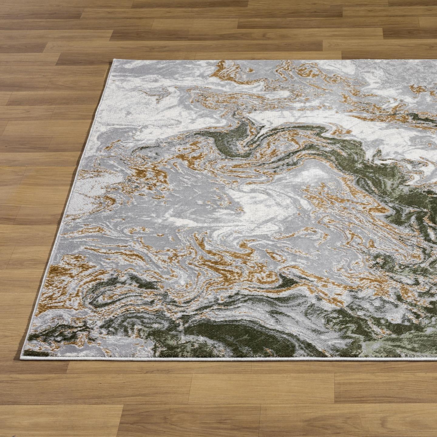 Luxe Weavers Marble Swirl Collection Green Abstract Area Rug 2x3