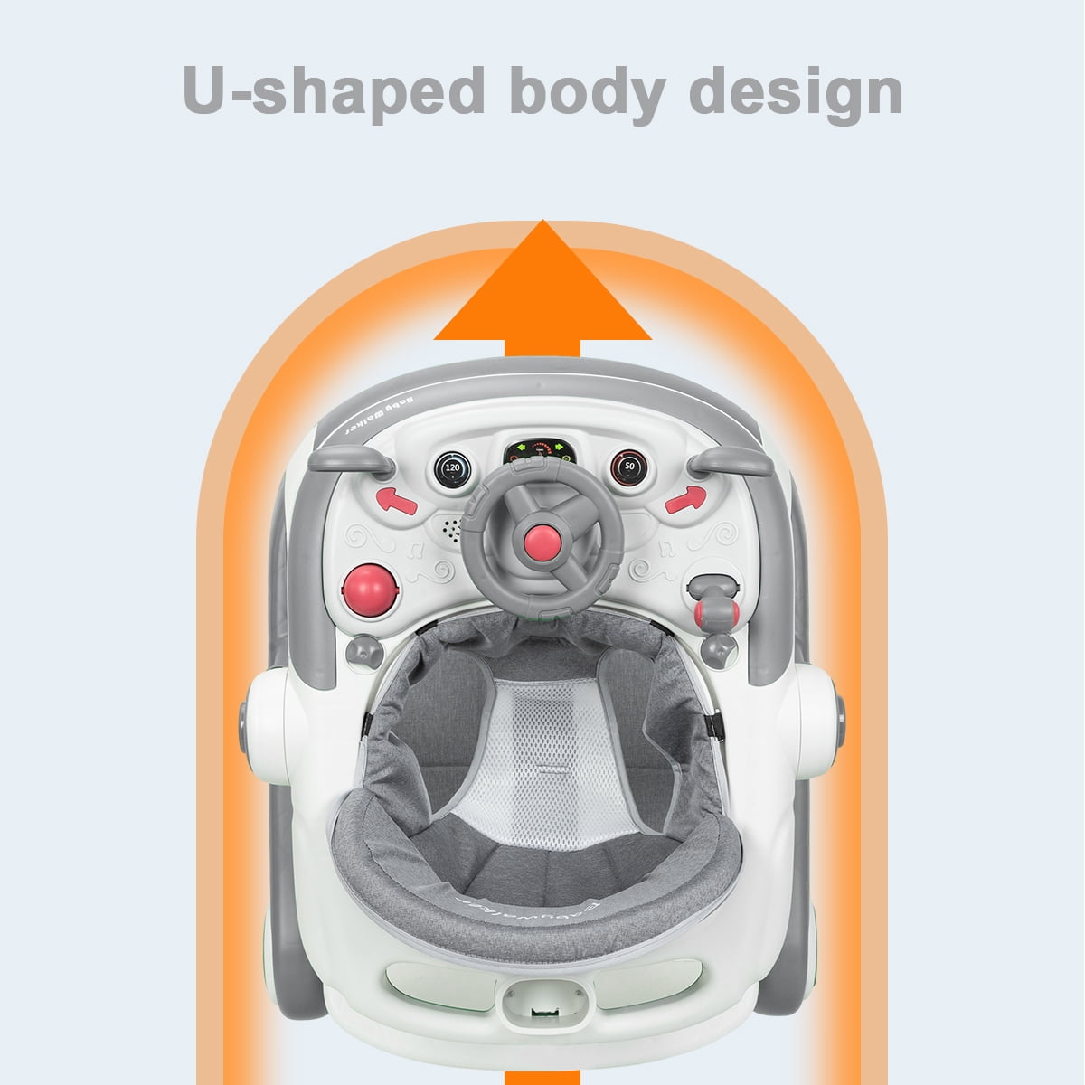 SIMANLI 5 in 1 Folding Baby Walker Adjustable Height & Speed, Kids Baby Walker with Wheels & Music Toys for Girls Boys, Gray