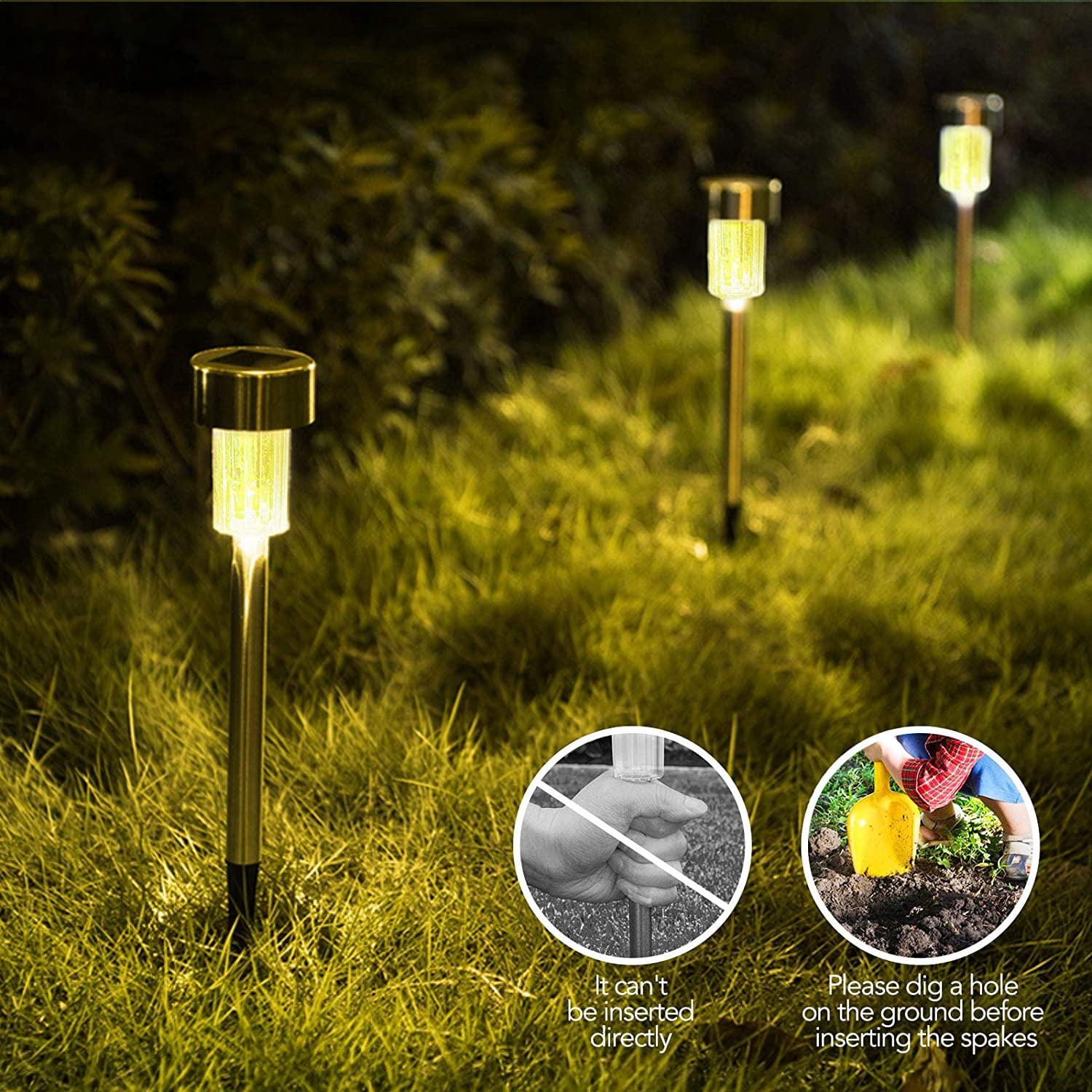12 Pack Solar Garden Lights, Outdoor Waterproof Solar Pathway Lights, Stainless Steel LED Landscape Lighting for Walkway Patio Yard Lawn Driveway (Warm White)