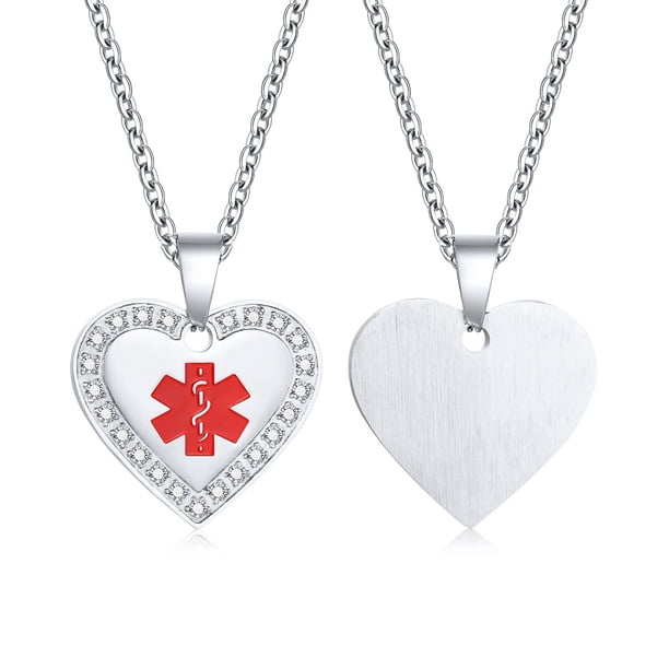 Collar de identificación de Alerta Médica para Mujeres y hombres, Etiqueta de perro de acero inoxidable personalizada, Collar de enfermedad de contacto de emergencia, Vnox (espalda grabada gratis)