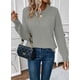 thumbnail image 3 of Jersey EVALESS para mujer, casual, cuello redondo, tejido trenzado, gris claro, 3 of 5