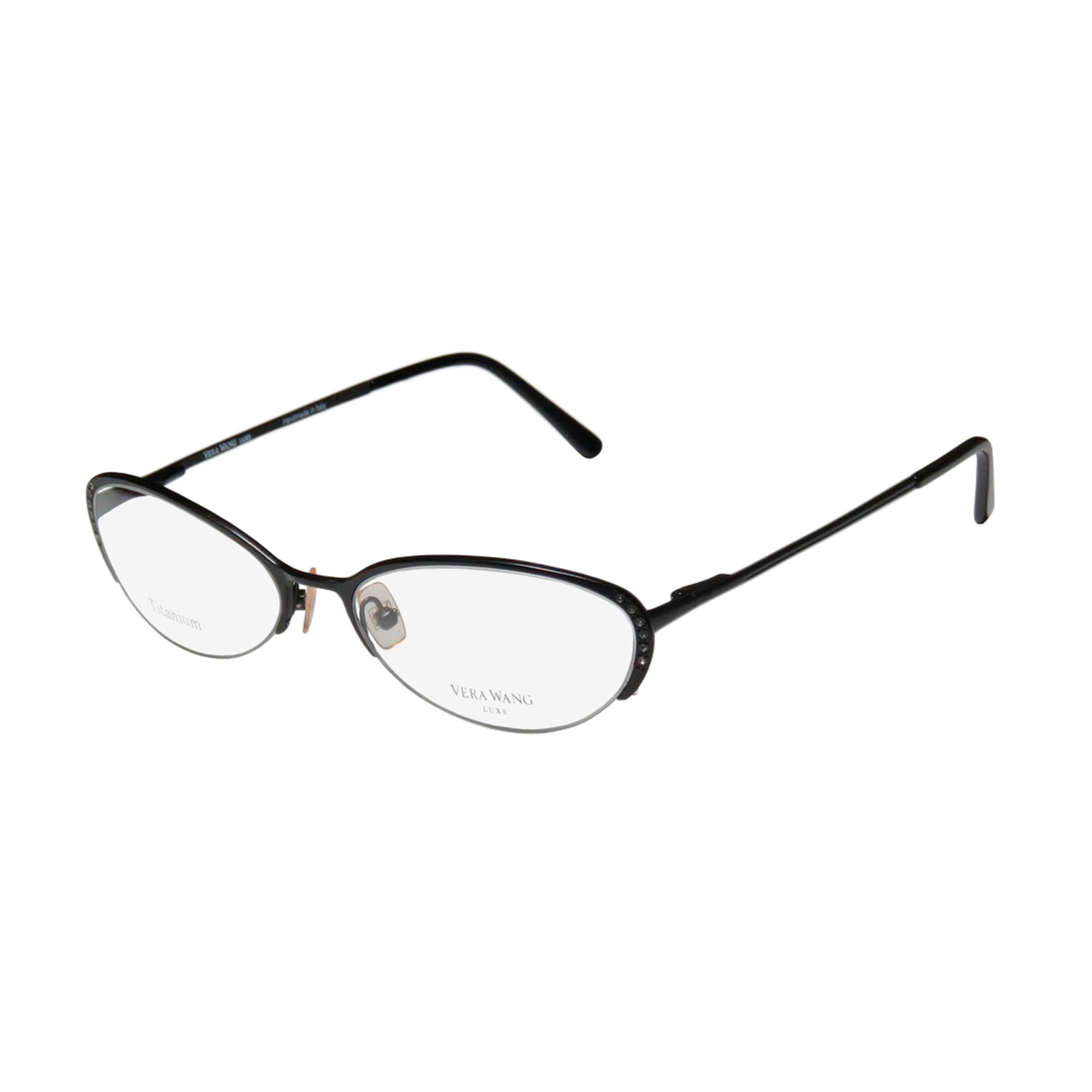NEW VERA WANG LUXE EPIPHANY II WOMENS/LADIES CAT EYE HALF-RIM TITANIUM BLACK ITALIAN TITANIUM CAT EYE CRYSTALS FRAME DEMO LENSES 50-17-135 SPRING HINGES EYEGLASSES/SPECTACLES