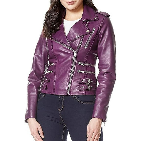 Womens Genuine Lambskin Leather Jacket Motorcycle Biker Leather Jacket W044