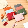 thumbnail image 5 of Cartera corta estilo estudiante para niña con bordado de cuero PU y flores color rojo, 5 of 5