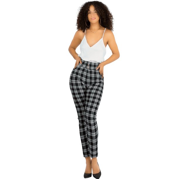 Leggings Elegantes Jegging Mujer a Cuadros Stretch Looks Formal y Casual Mayón Mallones