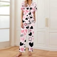 thumbnail image 1 of Pijama de manga corta con estampado fino y pantalones largos con solapa para mujer, top y pantalones de poliéster., 1 of 5