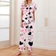 thumbnail image 1 of Pijama de manga corta con estampado fino y pantalones largos con solapa para mujer, top y pantalones de poliéster., 1 of 5