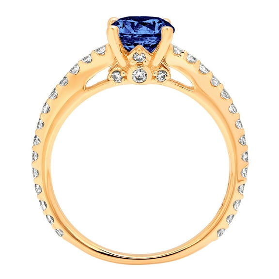 1.465 ct Round Cut Simulated Tanzanite Solitaire with Accents Engagement Ring for Women in 18K Yellow Gold