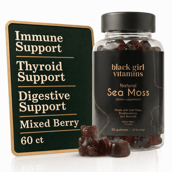 Black Girl Vitamins - Irish Sea Moss Gummies - SeaMoss   Bladderwrack & Burdock - 92 Minerals for Thyroid, Metabolism, and Immunity - Vegan, Gluten-Free, Halal (Mixed Berry, 30 Day Supply)