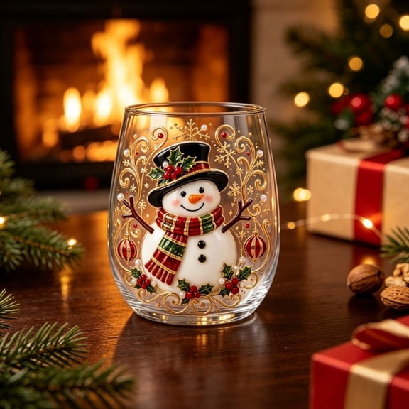 Clearance Under $5 Christmas Themed Tumbler, Stemless Wine Glass with Holiday Art for Festive Drinks and Decoration