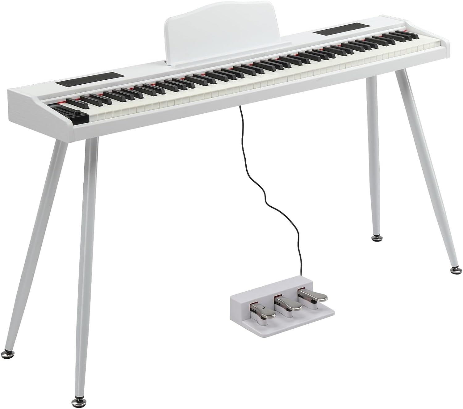 GLARRY Digital Piano Keyboard with Stand, Portable 88 keys Semi-Weighted Electric Piano with Pedal for Beginner, Bluetooth, Triple Pedals, Power Supply, 2 Speakers (White)