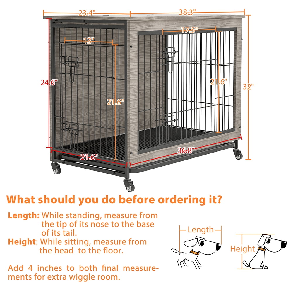 Kadyn 38 inch Wooden Dog House with Double Doors, Dog Crate Furniture, Heavy-Duty Dog Cage End Table with Multi-Purpose Removable Tray, Modern Dog Kennel Indoor for Dogs up to 70lb, Gray Kadyn 38 inch Wooden Dog House with Double Doors, Dog Crate Furniture, Heavy-Duty Dog Cage End Table with Multi-Purpose Removable Tray, Modern Dog Kennel Indoor for Dogs up to 70lb, Gray