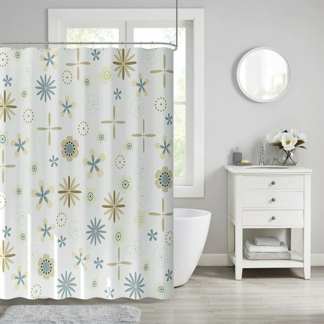 Euaioeiu Rideau de Douche en Plastique Imperméable avec Crochets, Motif Floral Poisson et Bleu, Décoration de Salle de Bain Moderne, Doublure Résistante à l'Eau pour Bain Principal, Bain d'Invité et Décoration de Salle de Bain d'Appartement