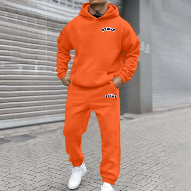HUITKMM Hoodies for Men Pullover Men's and Women's Autumn and Winter Fashion Casual Letter Printed Sports Long Sleeved Hoodie Set 4250