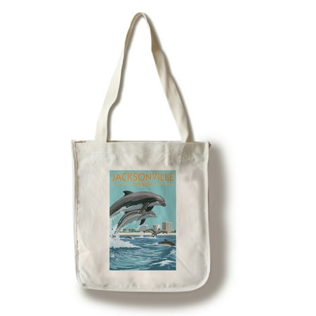 - Jacksonville, Florida - Jumping Dolphins - Lantern Press Artwork (100% Cotton Tote Bag - Reusable)