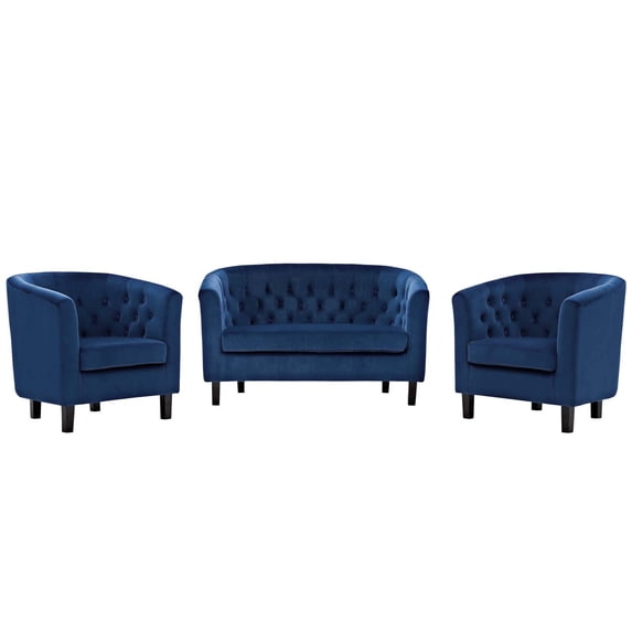Modern Contemporary Urban Design Living Room Lounge Club Lobby Armchair and Loveseat Sofa Set, Velvet Fabric, Navy Blue
