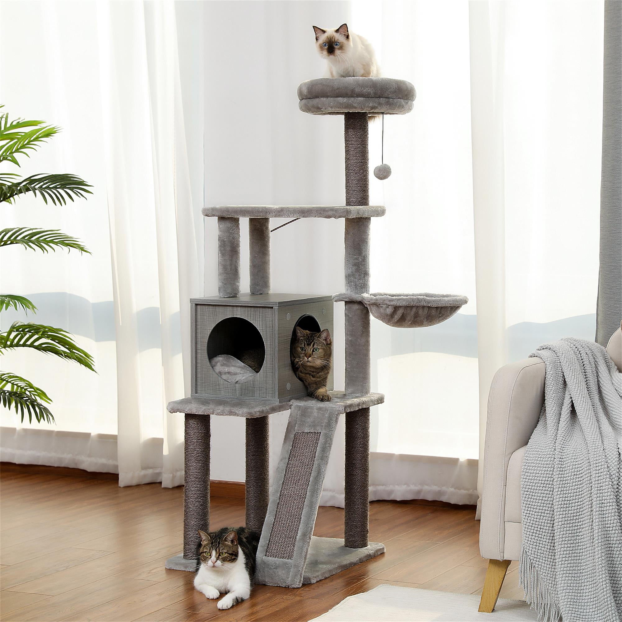Pefilos 63" Cat Tree Tower for Indoor Cats, 4 Levels Platform Cat Condo for Large Cats with Fully Scratching Posts, Gray Pefilos 63" Cat Tree Tower for Indoor Cats, 4 Levels Platform Cat Condo for Large Cats with Fully Scratching Posts, Gray