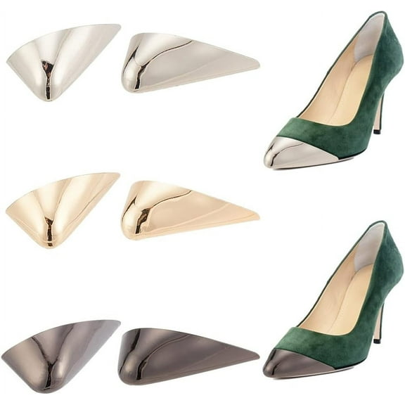 6 Pcs 3 Colors Metal Shoes Pointed Protector Metal Shoe Toe Protectors Triangle High Heel Toe Caps Pump Toe Head Cap Cover for Shoes Protection Repair Accessories 1.14x1.02x0.47"