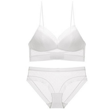 

fanshao Women Underwear Set Wireless U Shape See Through Bra Bralette Underpants for Inside Wear