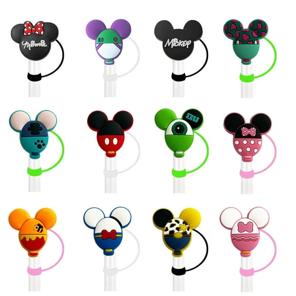 ZHNYANLN 12Pcs Straw Covers Cap for Stanley Cup, Cute Cartoon Mouse Silicone Straw Toppers Accessories 10mm 0.4 Inch Compatible with Stanley Cup 30&40 Oz Tumbler, for Home and Party Decor MLS63-014