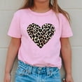 thumbnail image 2 of MIXUE Baby Girls Tops & T-Shirts Summer Leopard Print Heart Round Neck Short Sleeve Loose Fit Casual T Shirts Activewear,Pink,1-2 Years, 2 of 6
