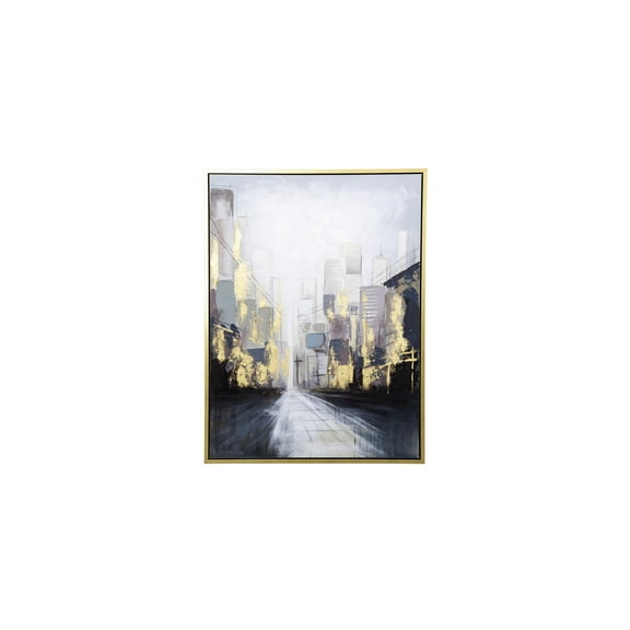 Yosemite Home Decor Streetside Wall Art - Black Gray Beige Gold Textured Cityscape Painting - Floating Frame Wall Decor