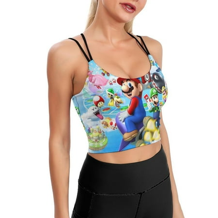 Super Mario Luigi Sports Bra For Women Padded Crop Top Camisole Yoga Tank Top Vest Workout Tops Racerback With Built In Bra Activewear Fitness Gym